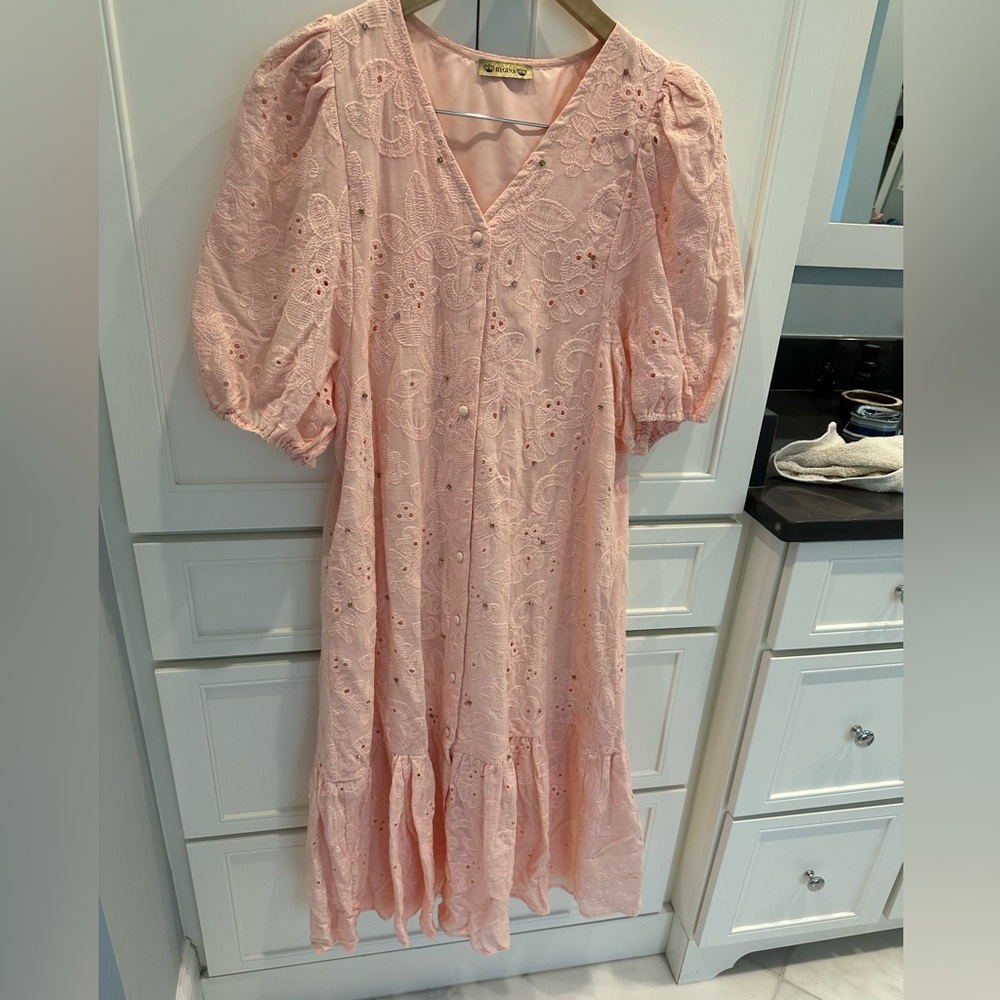 Blush Pink Midi Dress w/crystals